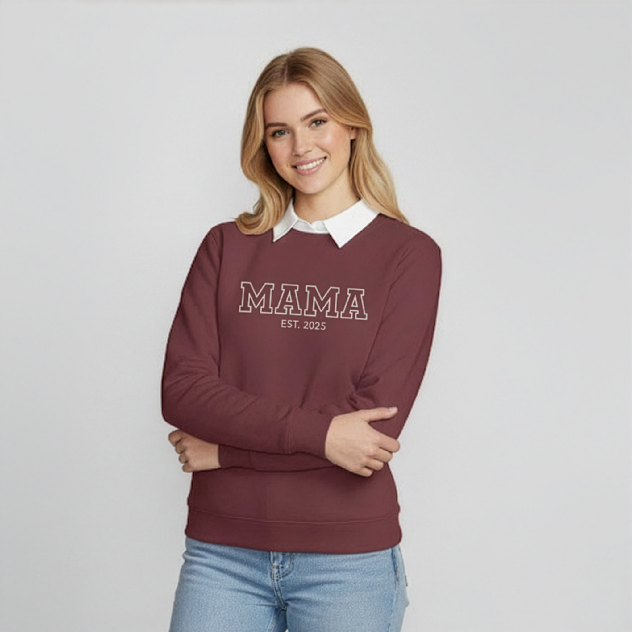 Персонализиран суитчър „MAMA“ – Бродерия с дата по избор, идеален подарък за майка