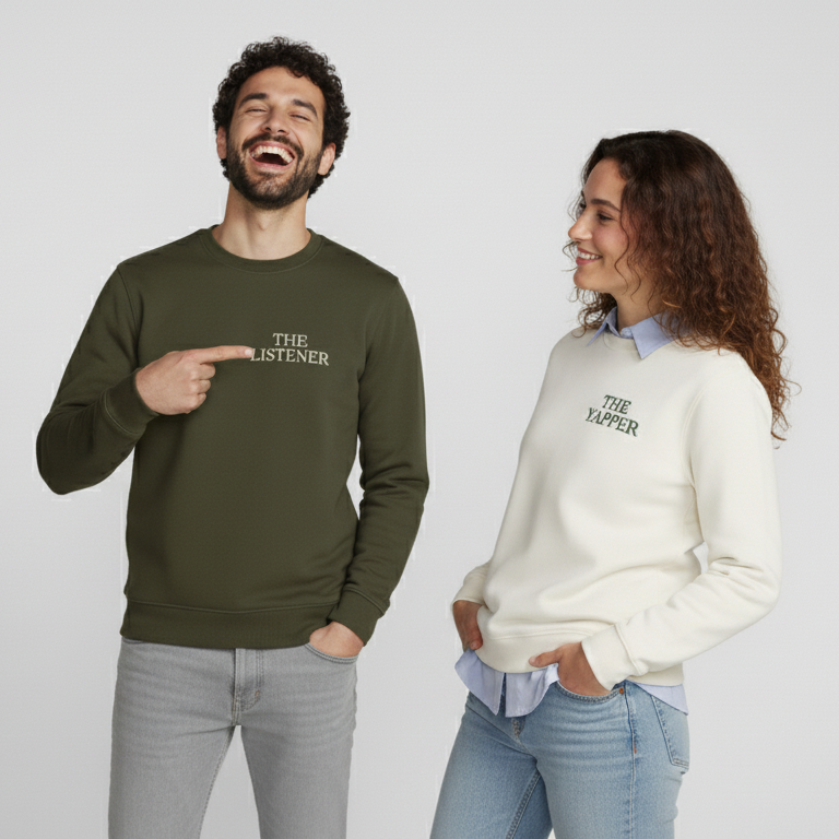 Суитчъри за двойки „The Yapper & The Listener“ – Забавни бродирани модели за него и нея