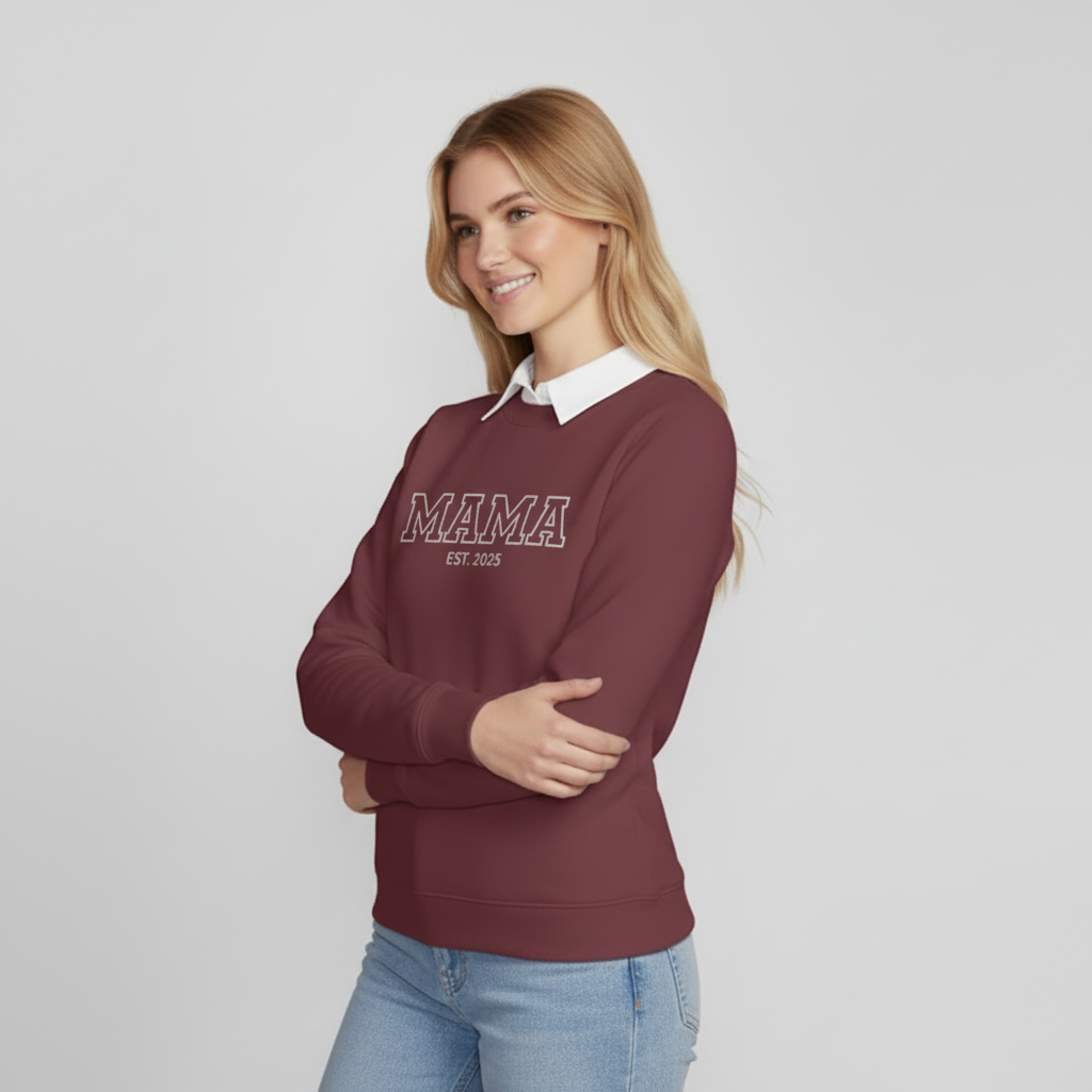 Персонализиран суитчър „MAMA“ – Бродерия с дата по избор, идеален подарък за майка