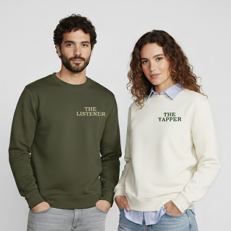 Суитчъри за двойки „The Yapper & The Listener“ – Забавни бродирани модели за него и нея
